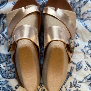 White Mountain Gold and Brown Sandals with Buckle Straps